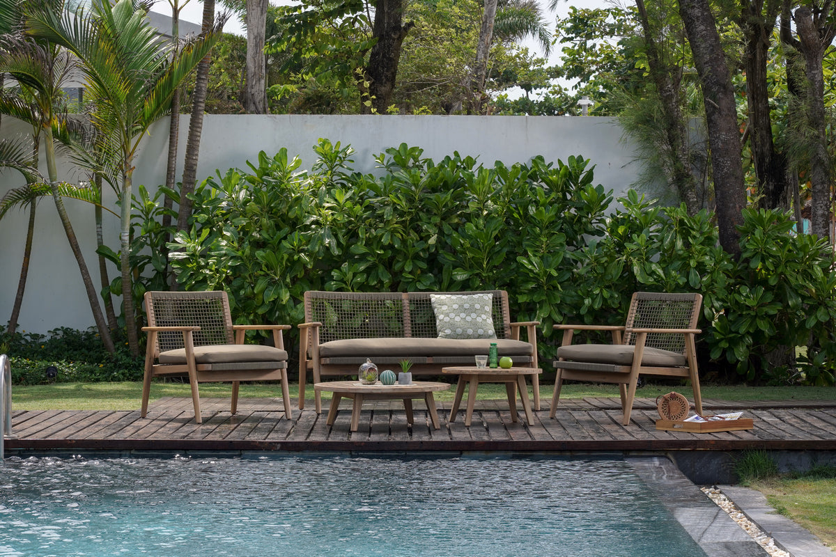 Juego Terraza (Verde Oliva) Madera Acacia+ Sofá 2Cps + 2 Sillones + Set 2 Mesas De Centro