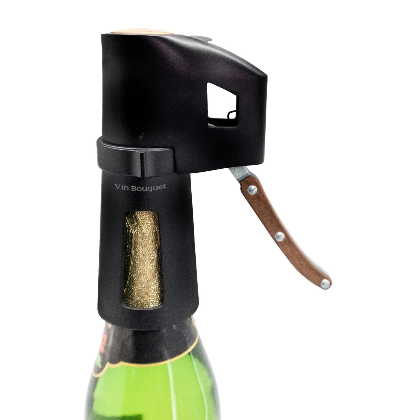 Abridor De Botellas Champagne (Pvc Negro) De Metal