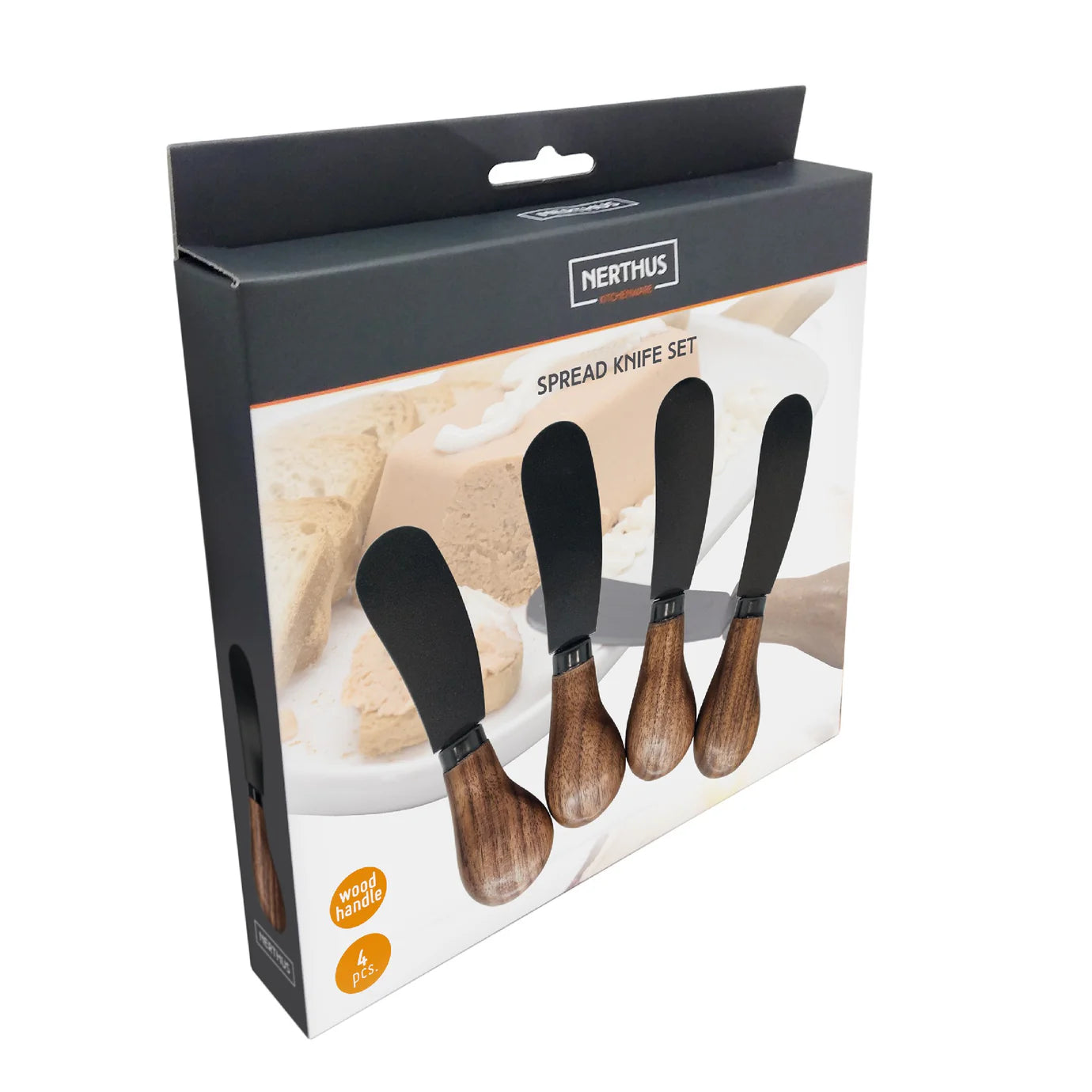 Set De 4 Cuchillos Para Untar (Negro) Con Mango De Madera