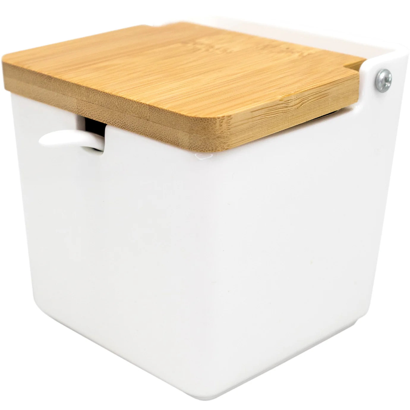 Salero Con Tapa + Cucharita (Blanco) De Porcelana