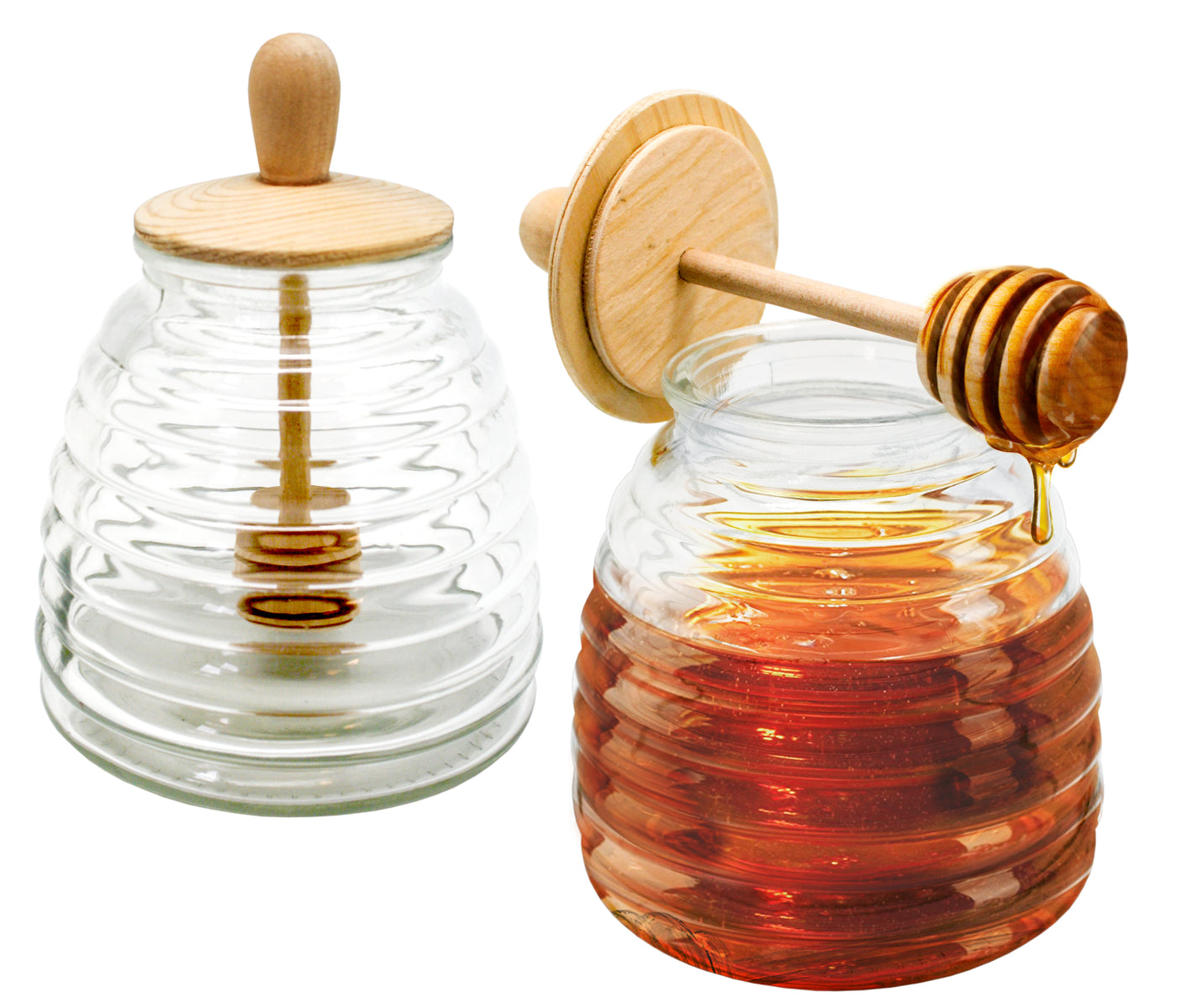 Tarro Para Miel Con Dispensador De Vidrio Y Madera