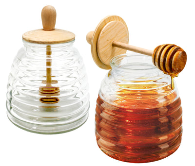 Tarro Para Miel Con Dispensador De Vidrio Y Madera