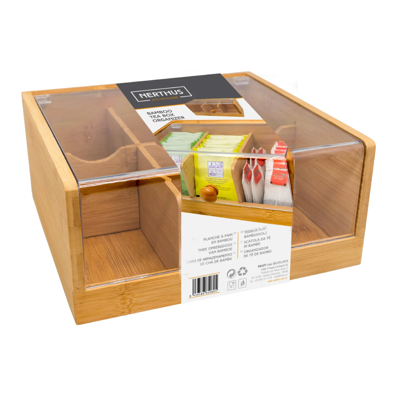 Caja Organizadora Para Té 6 Divisiones De Madera