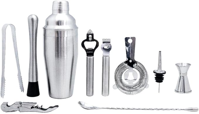 Set De Coctelera Para Bar Con Base De Bambú Y 11 Pzas De Acero