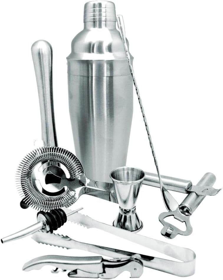 Set De Coctelera Para Bar Con Base De Bambú Y 11 Pzas De Acero