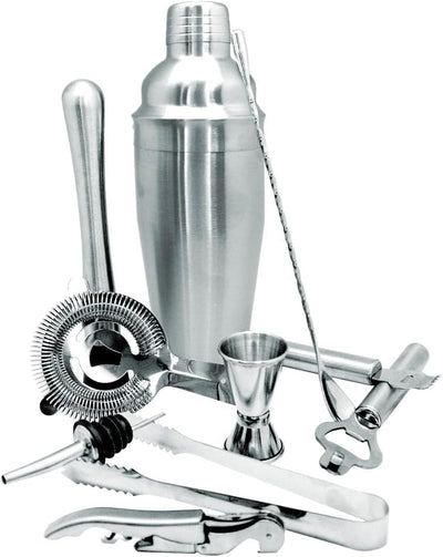 Set De Coctelera Para Bar Con Base De Bambú Y 11 Pzas De Acero