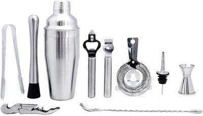 Set De Coctelera Para Bar Con Base De Bambú Y 11 Pzas De Acero