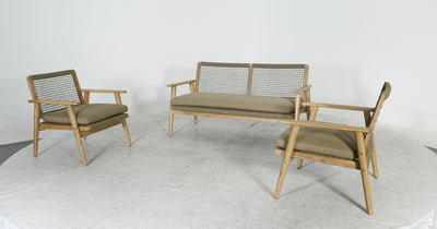 Juego Terraza (Verde Oliva) Madera Acacia+ Sofá 2Cps + 2 Sillones + Set 2 Mesas De Centro