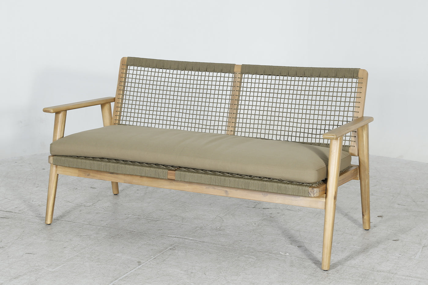 Juego Terraza (Verde Oliva) Madera Acacia+ Sofá 2Cps + 2 Sillones + Set 2 Mesas De Centro