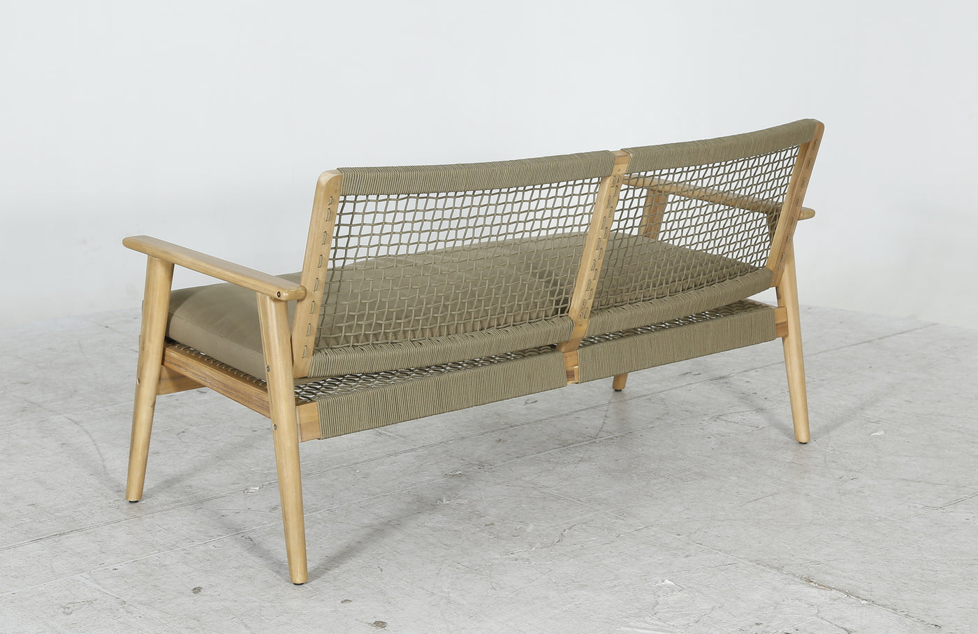 Juego Terraza (Verde Oliva) Madera Acacia+ Sofá 2Cps + 2 Sillones + Set 2 Mesas De Centro