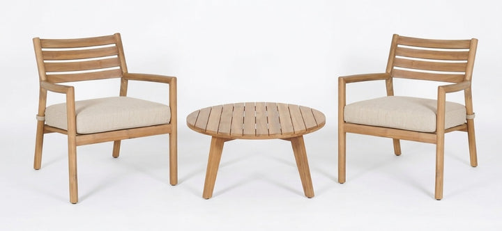 Juego De Terraza Tapizado (Natural): 2 Sillones + Mesa Auxiliar Estructura Acacia De Madera
