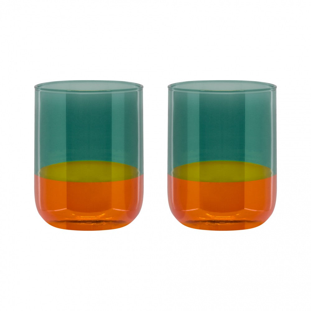 Set X 2 Vasos 300 Mltrs Diseño Colores De Vidrio