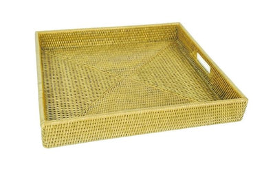 Bandeja Cuadrada Con Asa 41 X 41 De Ratan (Natural)