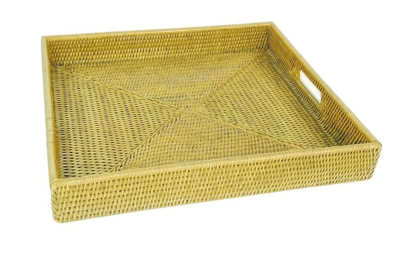 Bandeja Cuadrada Con Asa 55.5 X 55.5 De Ratan (Natural)