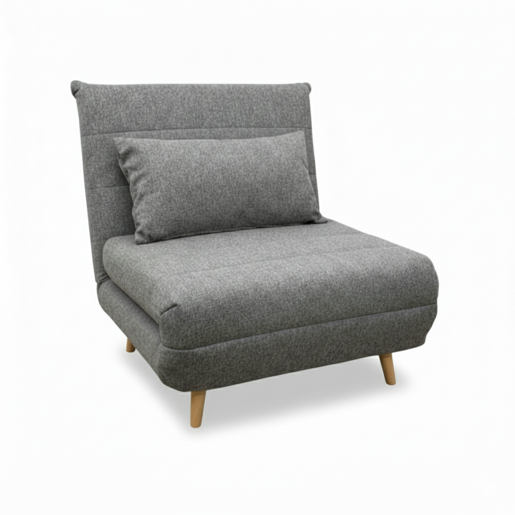 Sofá Cama Tapizado (Gris) Con Patas De Madera