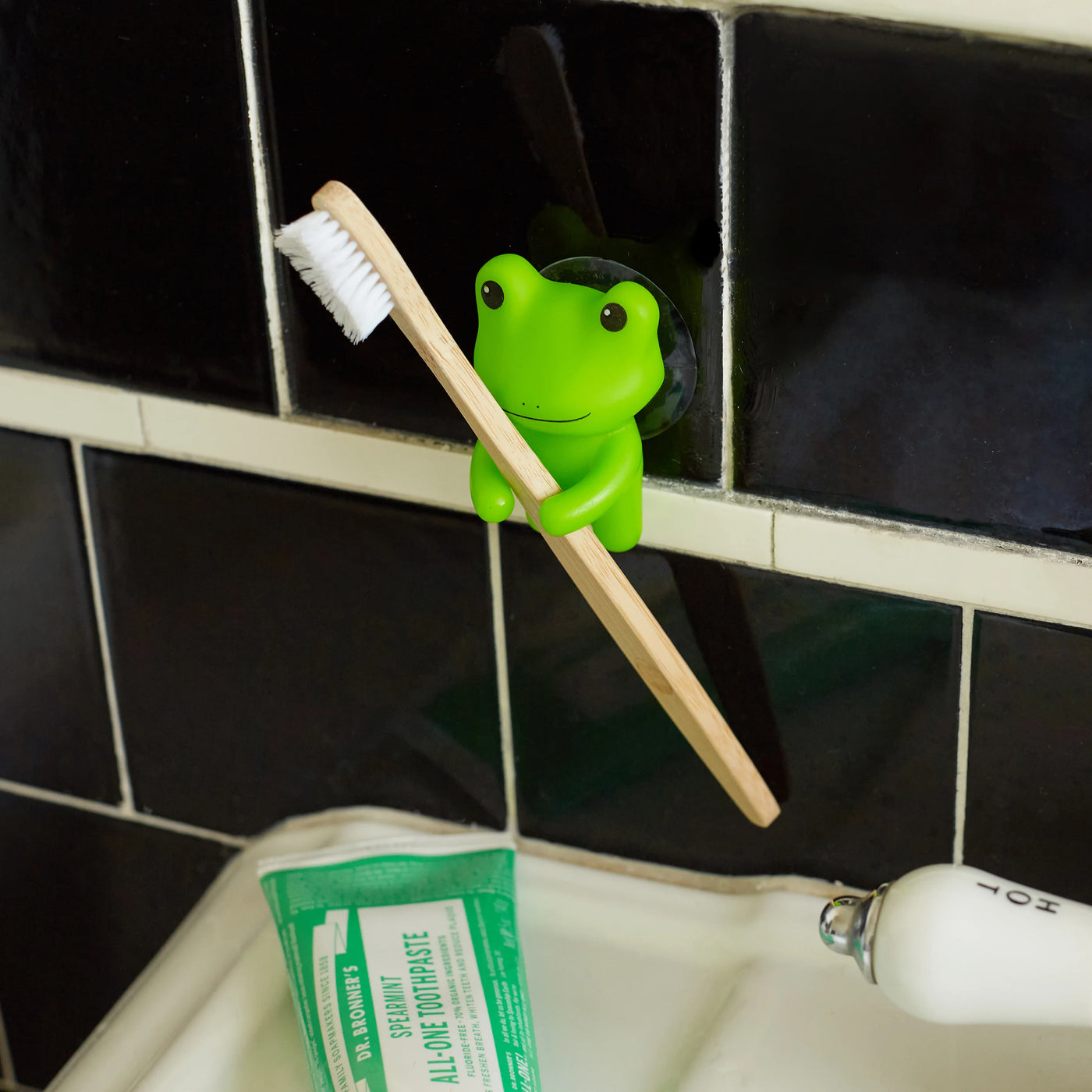 Sujetador De Cepillos De Dientes (Modelo Ranita) De Plástico