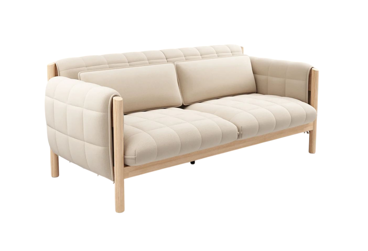 Sofá 2 Cps Tapizado (Beige Claro) Estructura De Madera