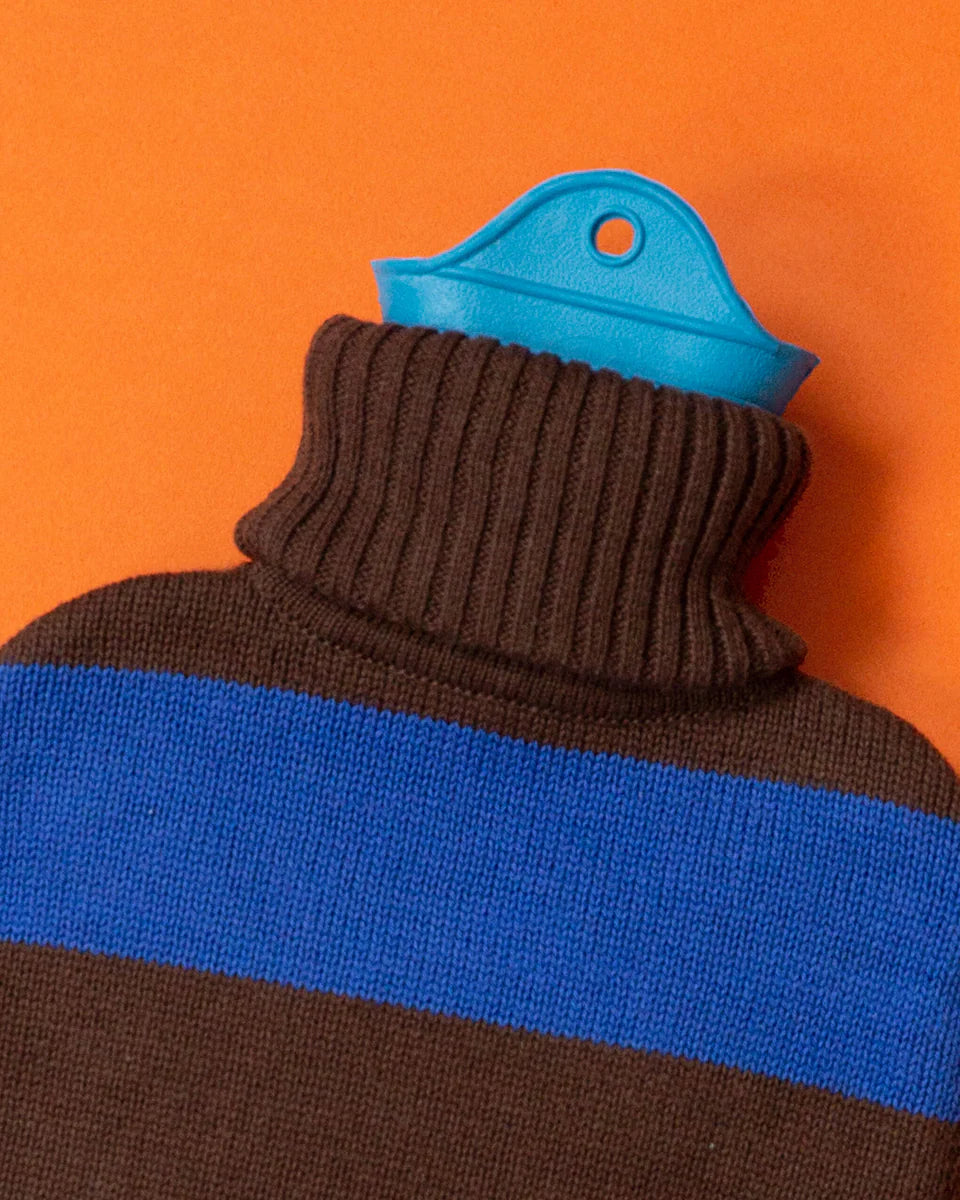 Bolsa (Marrón Y Azul) De Agua Caliente Con Funda Tejida De Algodón