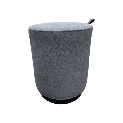 Pouff Redondo Tapizado (Gris) Base De Madera