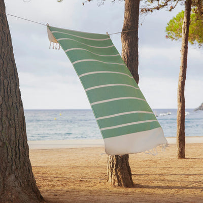 Toalla De Playa (Verde Con Rayas Blancas) De Algodón