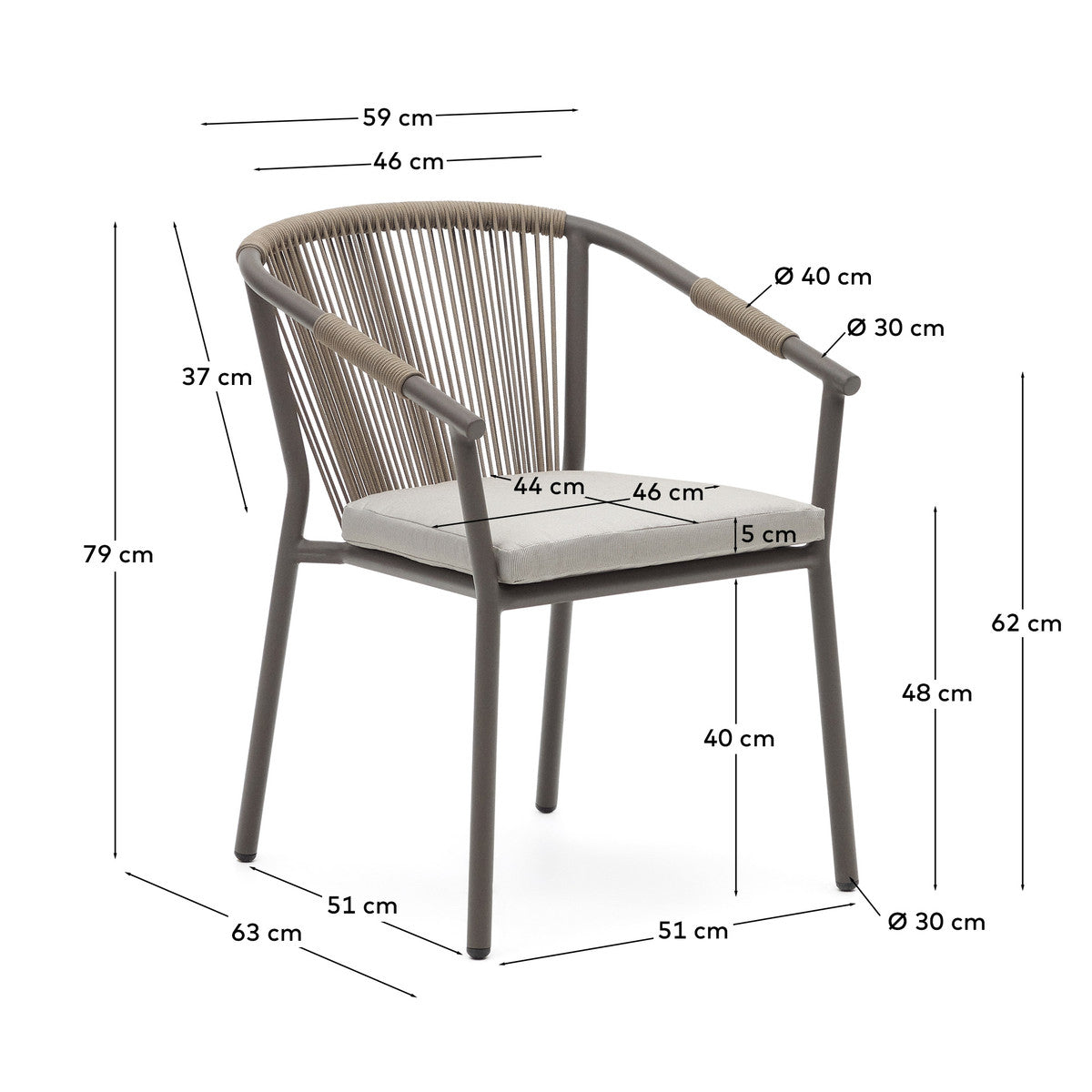 Silla Para Exterior Cuerda (Marrón) Con Estructura De Metal