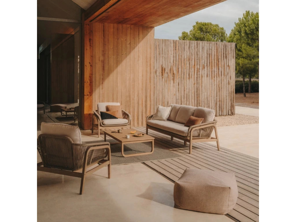 Juego De Sofá Con Dos Sillones, Cojines Y Mesa Madera Acacia De Madera