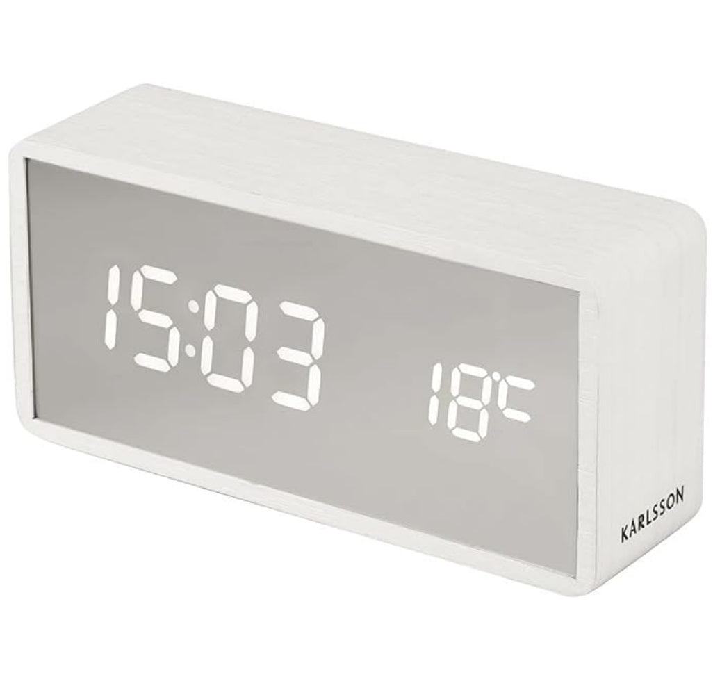 Reloj Despertador De Mesa (Blanco) Chapa De Madera