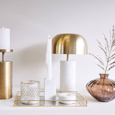Lámpara De Mesa Top Metal Dorado Base De Mármol
