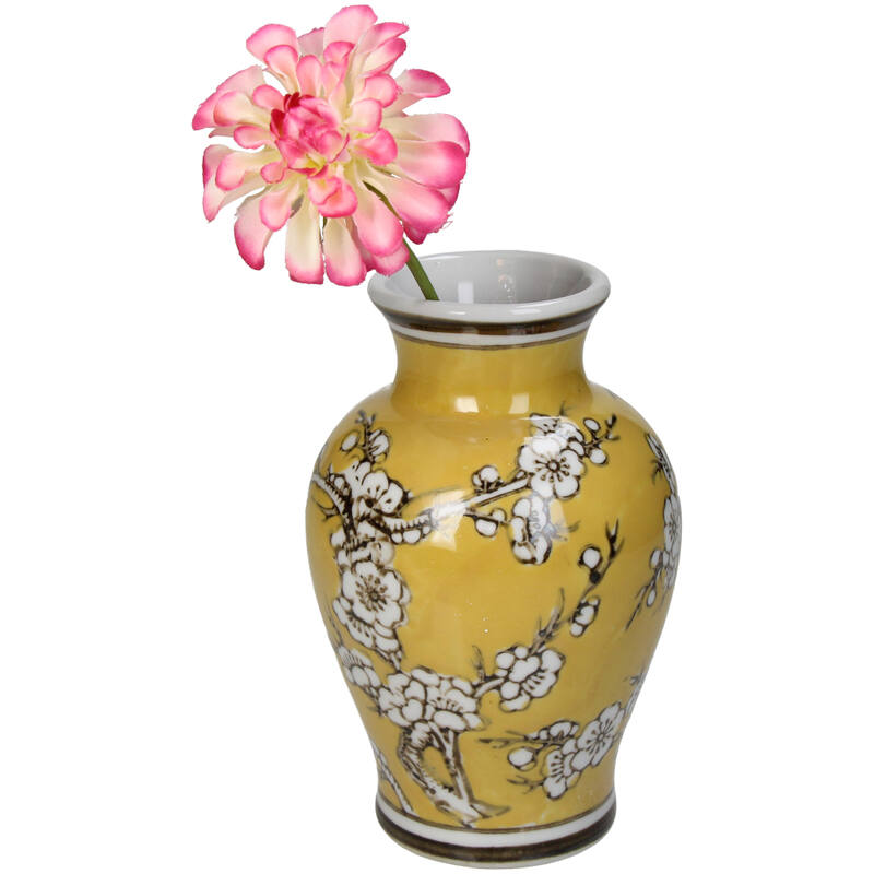 Florero (Amarillo) Decorativo Diseño Flores De Cerámica