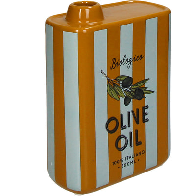 Florero Con Rayas (Naranja) Decorativo Lata Aceite De Cerámica