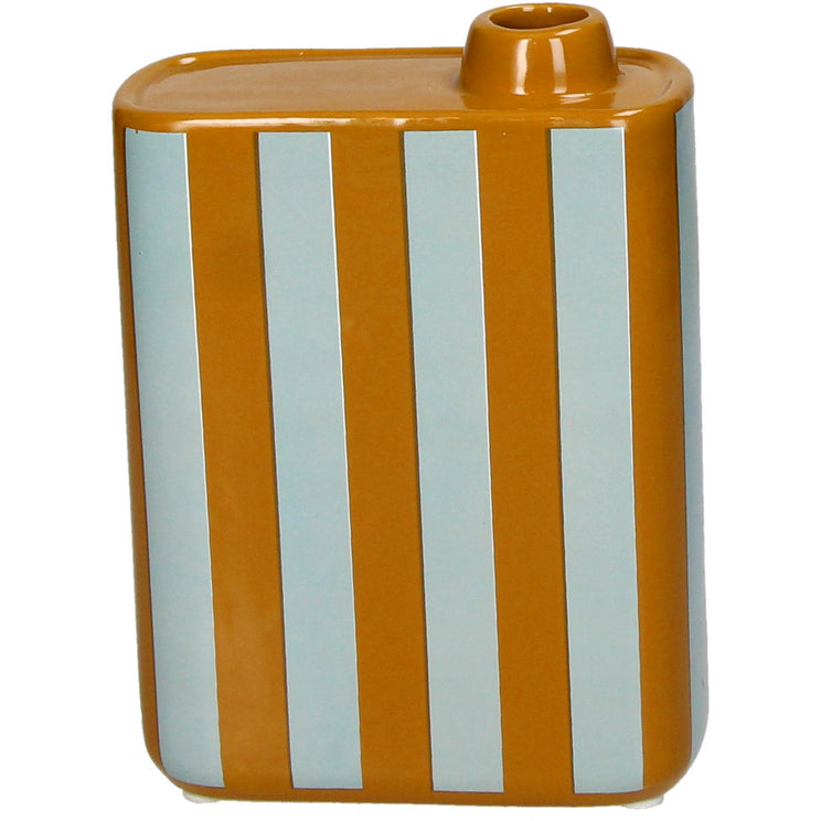 Florero Con Rayas (Naranja) Decorativo Lata Aceite De Cerámica