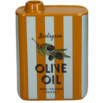 Florero Con Rayas (Naranja) Decorativo Lata Aceite De Cerámica