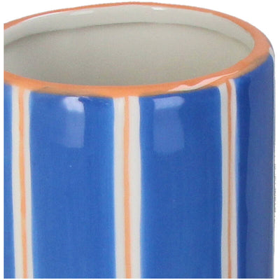 Florero (Azúl Y Lineas Naranja) Decorativo Alto De Cerámica