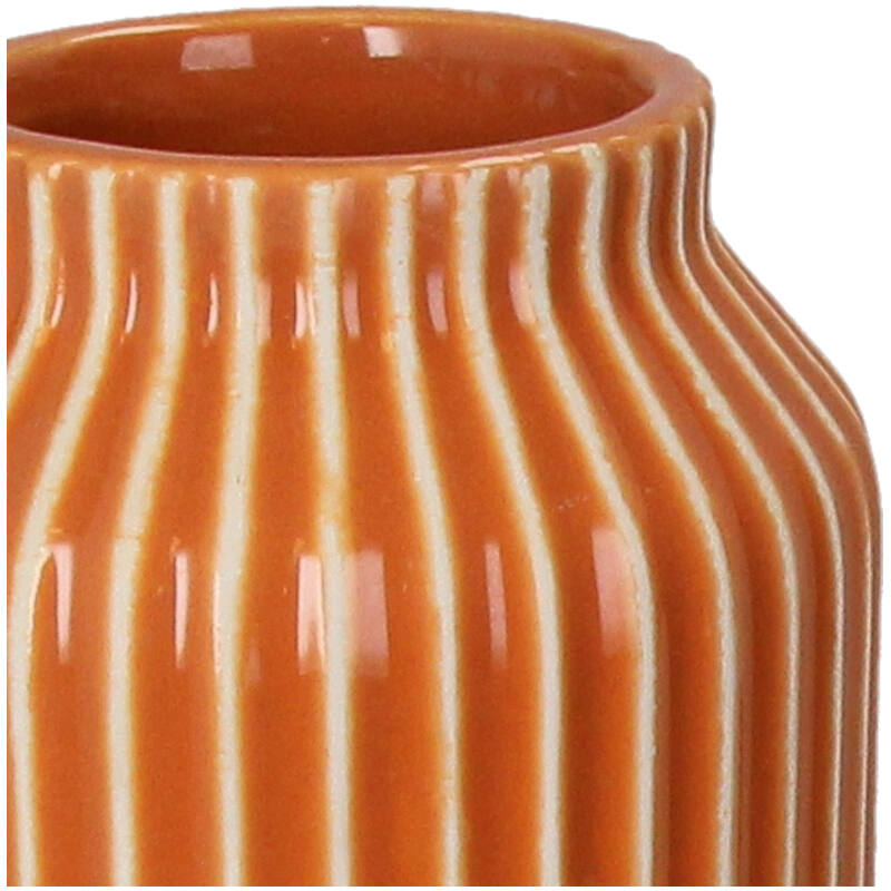 Florero (Naranja Y Lineas Blancas) Decorativo Alto De Cerámica