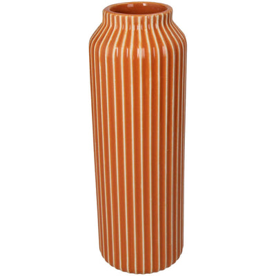 Florero (Naranja Y Lineas Blancas) Decorativo Alto De Cerámica