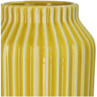 Florero (Amarillo Y Lineas Blancas) Decorativo Alto De Cerámica