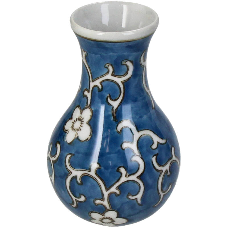 Florero (Azúl) Decorativo Diseño Flores De Cerámica