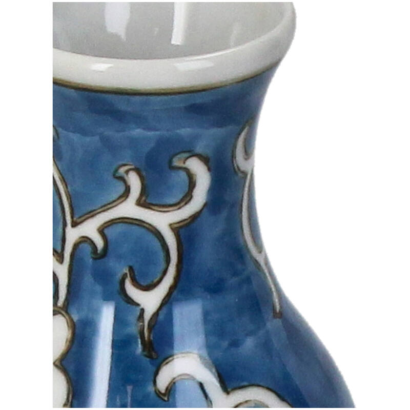 Florero (Azúl) Decorativo Diseño Flores De Cerámica