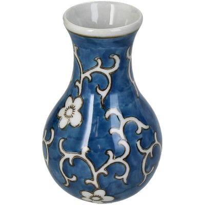 Florero (Azúl) Decorativo Diseño Flores De Cerámica