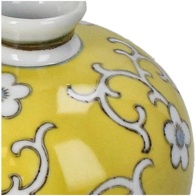 Florero (Amarillo) Decorativo Redondo Diseño Flores De Cerámica