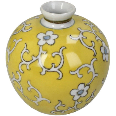 Florero (Amarillo) Decorativo Redondo Diseño Flores De Cerámica