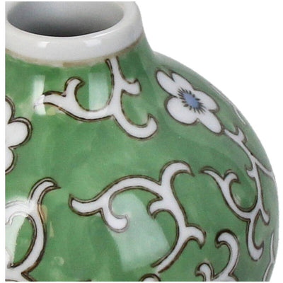 Florero (Verde) Decorativo Redondo Diseño Flores De Cerámica