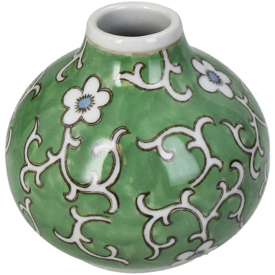 Florero (Verde) Decorativo Redondo Diseño Flores De Cerámica