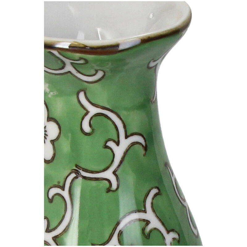 Florero (Verde) Decorativo Diseño Flores De Cerámica