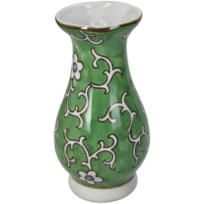 Florero (Verde) Decorativo Diseño Flores De Cerámica