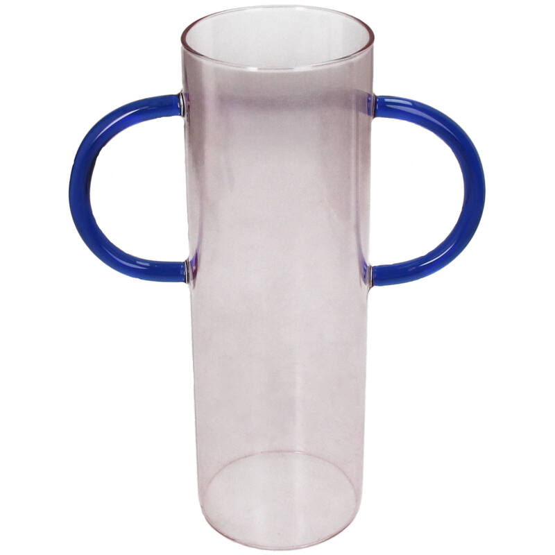Florero (Transparente) Cónico Con Asas Azules De Vidrio