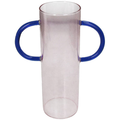 Florero (Transparente) Cónico Con Asas Azules De Vidrio