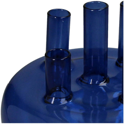 Florero (Azúl) Redondo Con Tubitos De Vidrio