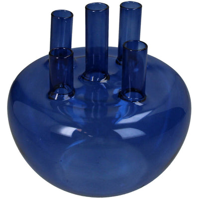 Florero (Azúl) Redondo Con Tubitos De Vidrio