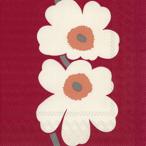 Set De 20 Servilletas (Guinda + Flores Beige) De Papel